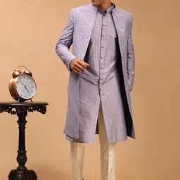 VASTRAMAY Men Self-Design Slim-Fit Sherwani Set image 2