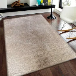 obsessions Beige Solid Polyester 5x8 Feet Machine Made Carpet image 1