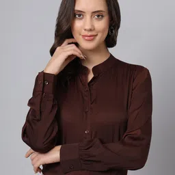 sengrow Women Regular Fit Solid Mandarin Collar Formal Shirt image 1