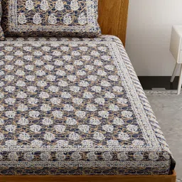 UNIQCHOICE Blue & White Floral Pure Cotton 120 TC Queen Bedsheet With 2 Pillow Covers image 2