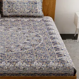 UNIQCHOICE Blue & White Ethnic Motifs 120 TC Queen Bedsheet With 2 Pillow Covers image 4