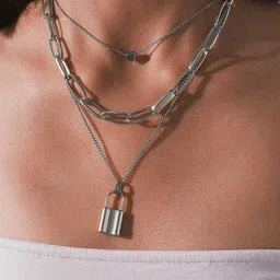 YouBella Silver-Toned Silver-Plated Layered Necklace image 4
