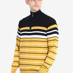 JoE Hazel Men Yellow & Black Striped Pullover with Zip Detail image 5