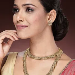 ZENEME Gold-Plated Maharani Haar Necklace with Earrings Bridal Jewellery Set image 2