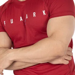 fuaark Men Typography Round Neck Polyester Maroon T-Shirt image 5