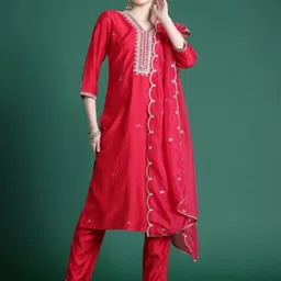 indo era Women Viscose Rayon Kurta Pant Dupatta Set image 4