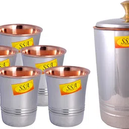 shivshakti arts Platinum Luxury Design Steel Copper Jug Glass Set - 7 Pieces Drinkware Set - ( Capacity -1.5 Liter ) Jug Glass Set-picture-18