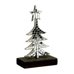 Hind Decor Brown Wooden Christmas Tree On Wooden Base Showpiece image 4
