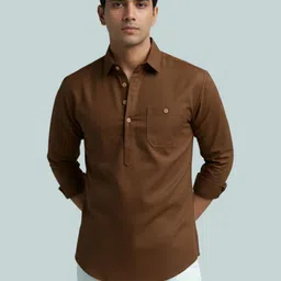 vashuqi Men Solid Cotton Blend A-line Kurta image 1