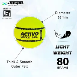 jaspo Activo Tennis Cricket Ball, 66mm, Wool Felt, 80g, High Bounce Rubber Core. Cricket Tennis Ball image 4
