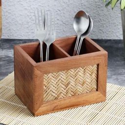 vareesha Hand Crafted Acacia Wood Chatai Two Sections Spoon Holderor Cutlery Holderor Kitchen Caddy-picture-47