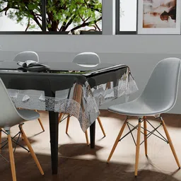 Clasiko Transparent & Silver-Toned Solid 6-Seater Rectangle Table Cover image 4