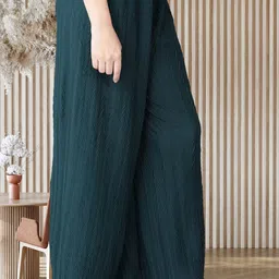 kwsh Pack of 2 Women Regular Fit Black, Dark Green Viscose Rayon Trousers image 3