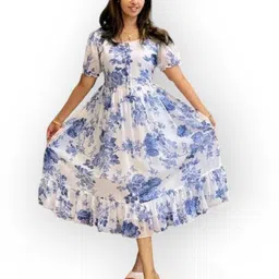 nautiful Women Fit and Flare Light Blue Midi/Calf Length Dress image 3