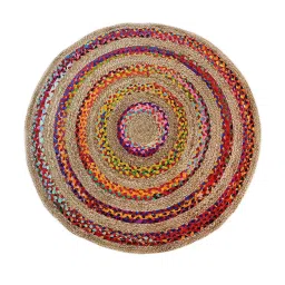 Multicolor Abstract Cotton 3 ft x 3 ft Hand Woven Round Carpet,By The Home Talk image 2