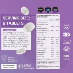 Ace Blend Max Magnesium Tablets 440mg | Magnesium Glycinate + Liposomal Lipoza® + Aquamin® | Calcium, Vitamin B12 & D3 Supplement Tablets for Men & Women image 3