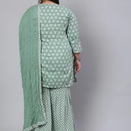 Jaipur Kurti Plus Size Green Printed Embroidered Pure Cotton Kurta With Sharara & Dupatta image 2