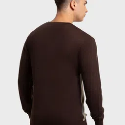 ColorPlus Men Brown & Grey Colourblocked Pullover image 5