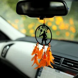 duli Dream catcher Car Hanging Hanumanji with Orange Feathers Hanging Car Hanging Ornament image 2