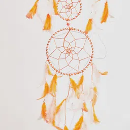 BS AMOR Orange & White 3 Ring Dream Catcher With Lights & Feather image 5