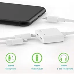 SANNO WORLD White Double Port Splitter, Lightning Headphone Audio & Charging Adapter Phone Converter image 3