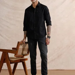 wrogn Men Slim Mid Rise Black Jeans image 2