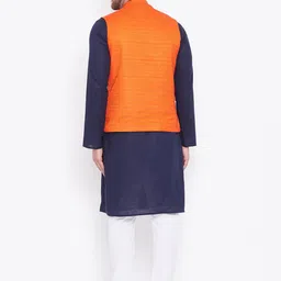 VASTRAMAY Men Navy Blue Kurta with Churidar & Nehru Jacket image 4
