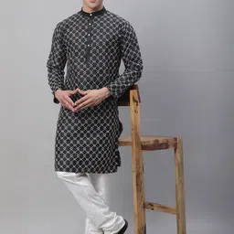 SOJANYA Geometric Embroidered Thread Work  Cotton Kurta With Churidar image 5