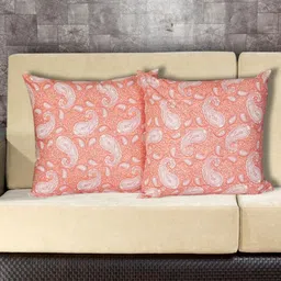 INDHOME LIFE Peach-Coloured & White Set of 5 Floral Square Cushion Covers image 4