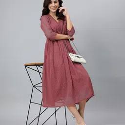 janasya Women A-line Pink Midi/Calf Length Dress image 1