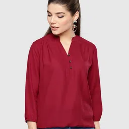 harpa Casual Regular Sleeves Solid Women Maroon Top-picture-21