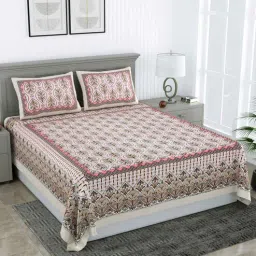 j.k.enterprises Red Traditional 240 TC Pure Cotton King Sized Double Bedsheet with 2 Pillow Covers-picture-40