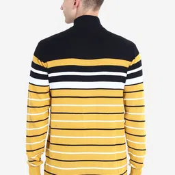 JoE Hazel Men Yellow & Black Striped Pullover with Zip Detail image 3