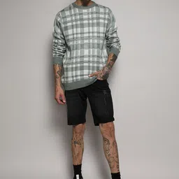 Campus Sutra Green Checked Woollen Pullover image 5