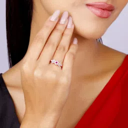 giva Sterling Silver Rose Gold Leafy Floral Ring for Women and Girls Silver Zircon Rhodium Plated Ring image 3