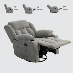 lezino Alex Fabric Manual Rocking Swivel 1 Seater Recliner in Grey Color image 4