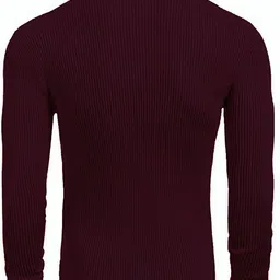 nikline Men Self Design High Neck Maroon Sweater image 2