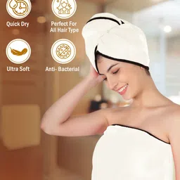 Softspun Microfiber White & Black Anti-Bacterial 300 GSM Hair Drying Wrap Towel image 5