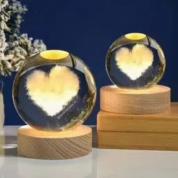 wengonvila Crystal Ball Night Light 3D Engraved Heart Crystal Globe with Warm LED Table Lamp image 3