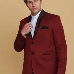 TAHVO Men Maroon & Black Solid Regular Fit Party Blazer image 5