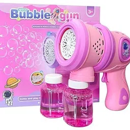 budetto Automatic Space Bubble Gun Toy with Light and Bubble Solution - Pink image 5