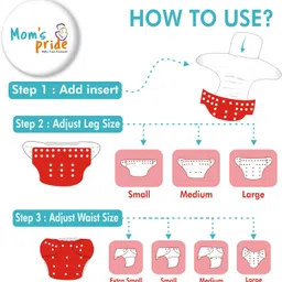 mom's pride Reusable Solid Pocket Cloth & Printed Diaper With 2 Inserts (Yellow- Sky color) image 4