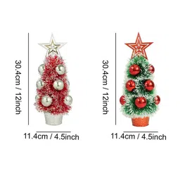 TIED RIBBONS Set Of 2 Red & Green Table Tree With Ornament image 5