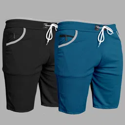 vinthon Pack of 2 Self Design Men Black, Light Blue Regular Shorts-picture-19