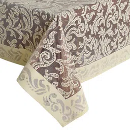 Kuber Industries Maroon & Cream 6-Seater Leaf Design Cotton Table Cover image 5