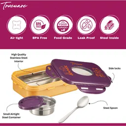 trueware Alfa Insulated Inner Steel BPA Free, Airtight, Food Grade, 2 Containers Lunch Box image 4