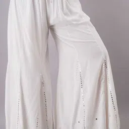 harshraj Women Flared White Cotton Blend Trousers image 4