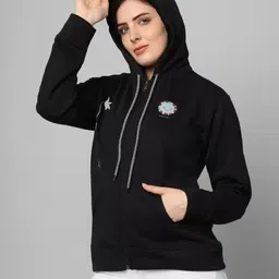 kritika trading Women Printed Hooded Neck Black Sweater image 3