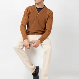 ARMISTO Men Brown Cotton Open Knit Pullover image 4