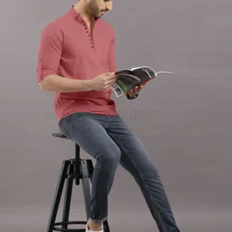 vtexx Men Solid Cotton Blend Straight Kurta image 5